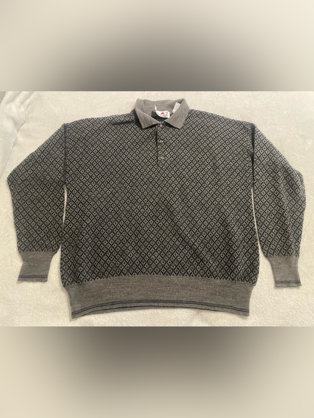 Vintage Florence Tricot Classic Men's Grey Patterned Polo Sweater Italian wool